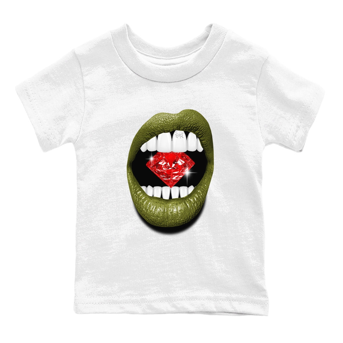 Jordan 1 Olive t shirts to match sneakers Lips Diamond sneaker match tees Air Jordan 1 Low x Travis Scott Reverse Olive tee Drip Gear Zone Youth Baby White 2 tee