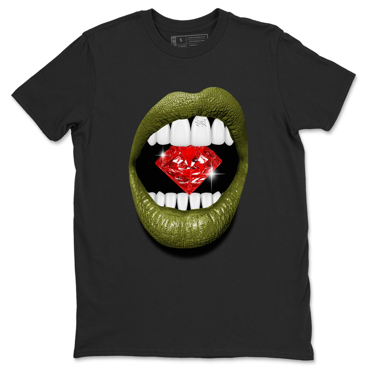 Jordan 1 Olive t shirts to match sneakers Lips Diamond sneaker match tees Air Jordan 1 Low x Travis Scott Reverse Olive tee Drip Gear Zone unisex cotton Black 2 shirts