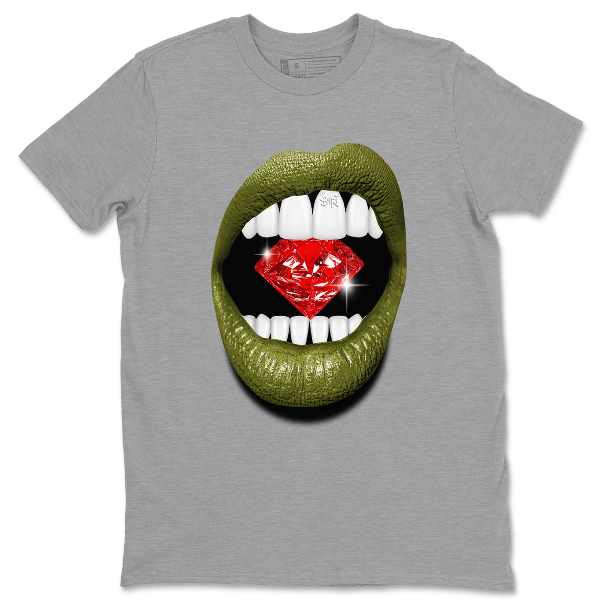 Jordan 1 Olive t shirts to match sneakers Lips Diamond sneaker match tees Air Jordan 1 Low x Travis Scott Reverse Olive tee Drip Gear Zone unisex cotton Heather Grey 2 shirts