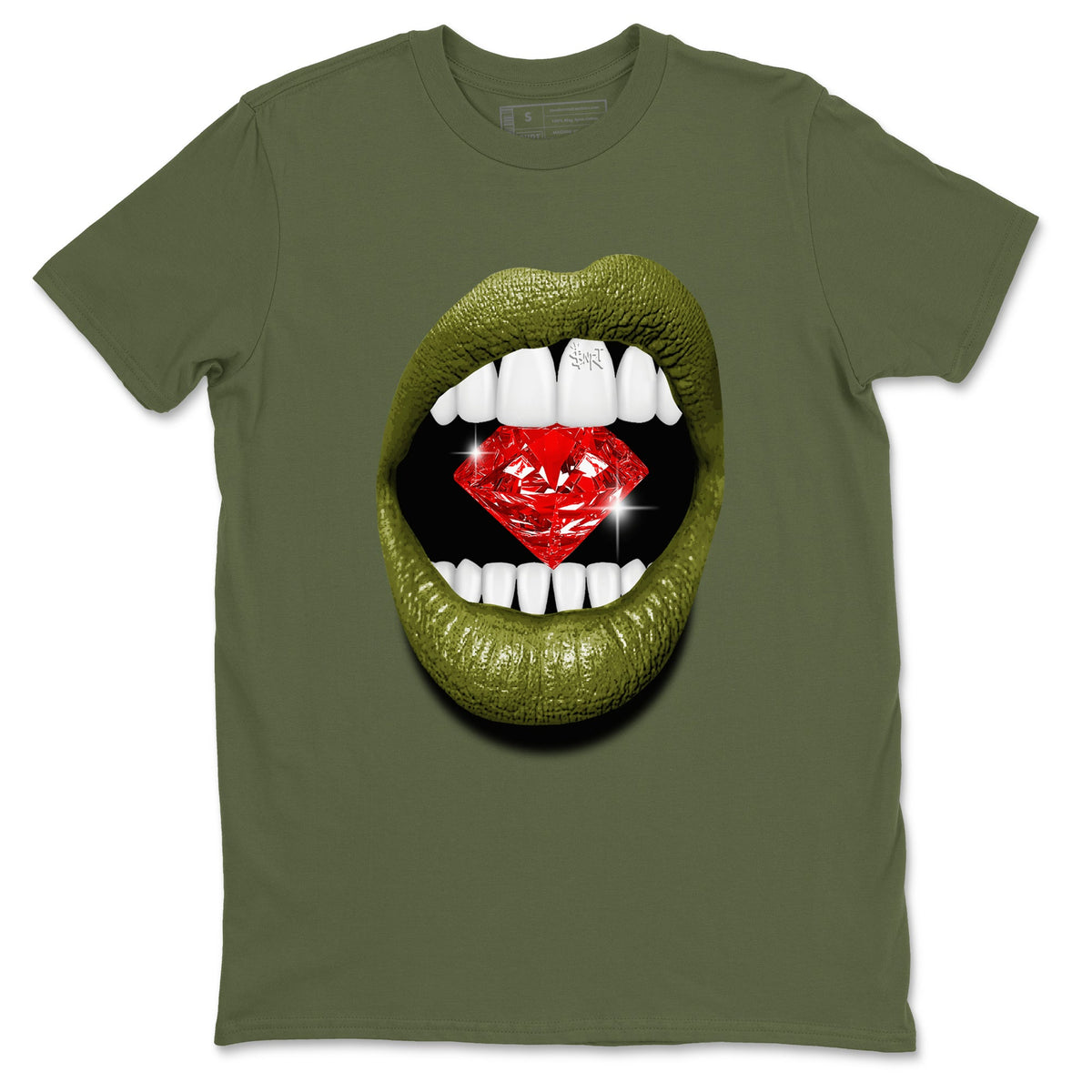 Jordan 1 Olive t shirts to match sneakers Lips Diamond sneaker match tees Air Jordan 1 Low x Travis Scott Reverse Olive tee Drip Gear Zone unisex cotton Military Green 2 shirts