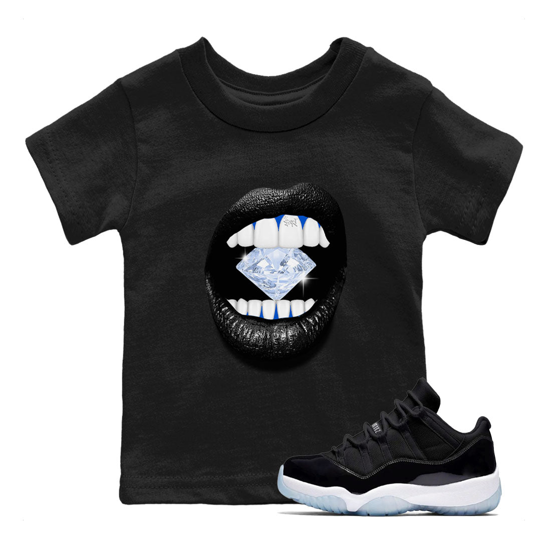 11s Black and Varsity Royal shirt to match jordans Lips Diamond sneaker tees AJ11 Black and Varsity Royal Drip Gear Zone baby toddler Black 1 cotton Shirt