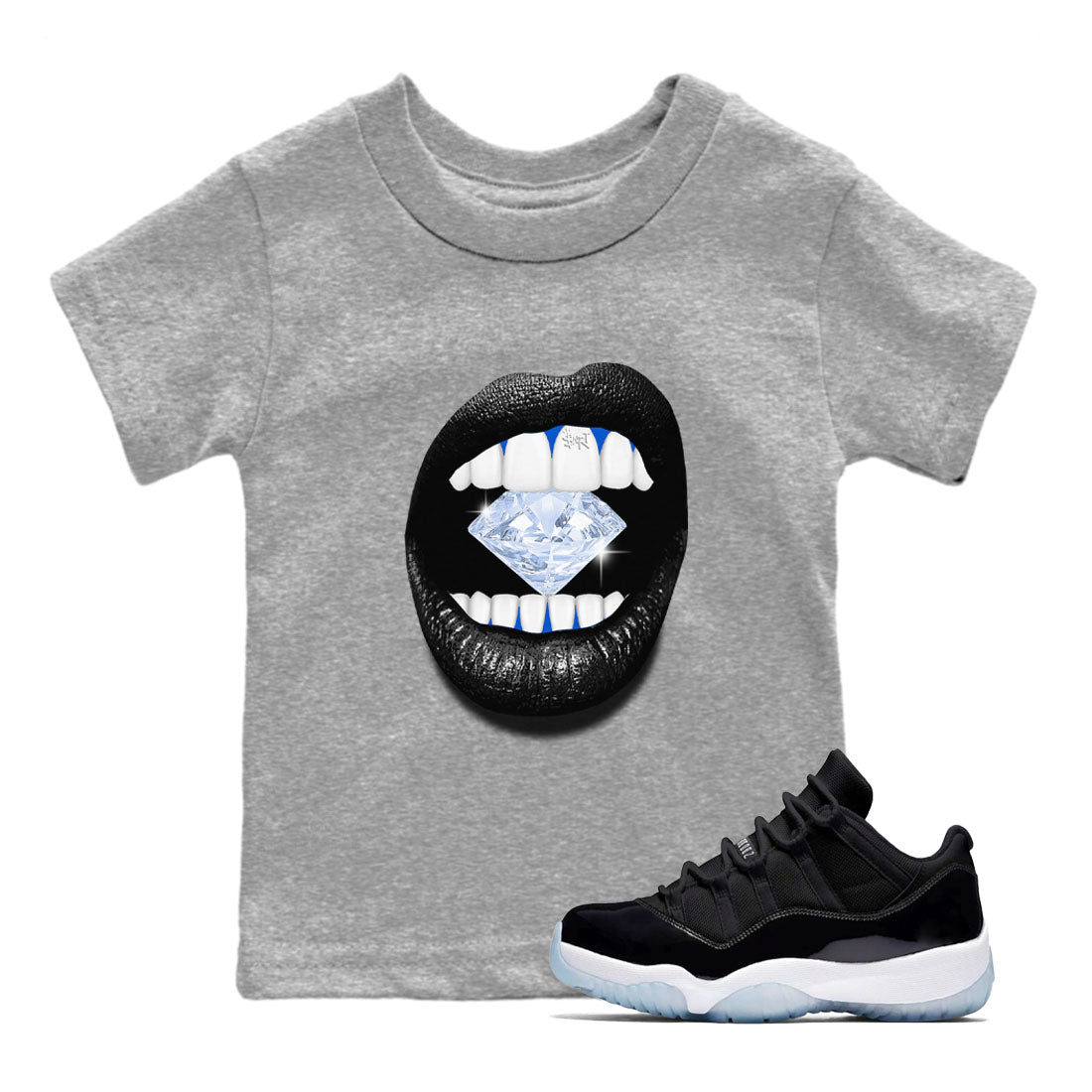 11s Black and Varsity Royal shirt to match jordans Lips Diamond sneaker tees AJ11 Black and Varsity Royal Drip Gear Zone baby toddler Heather Grey 1 cotton Shirt