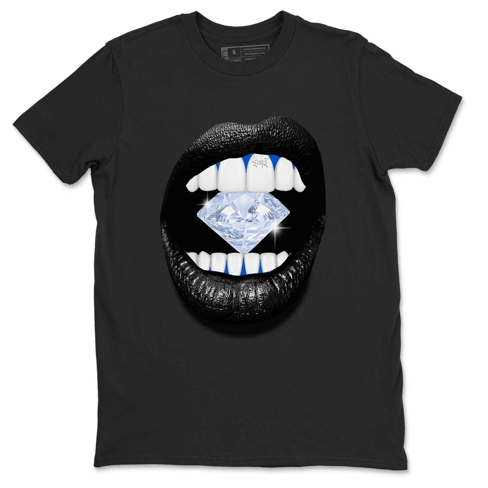 11s Black and Varsity Royal shirt to match jordans Lips Diamond sneaker tees AJ11 Black and Varsity Royal Drip Gear Zone unisex cotton Black 2 crew neck shirt