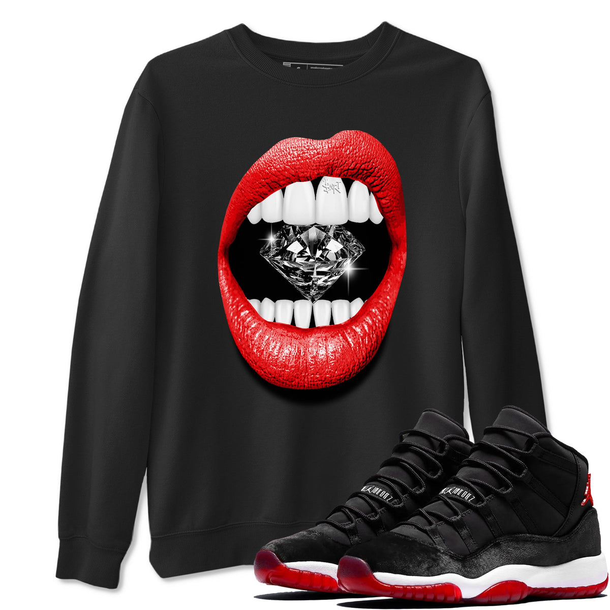 11s Bred Velvet shirts to match jordans Lips Diamond sneaker match tees Air Jordan 11 Bred Velvet match shoes to clothes Drip Gear Zone unisex cotton Black 1 shirts
