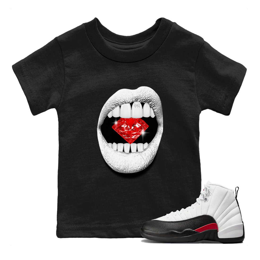 Air Jordan 12 Retro Taxi Flip shirts to match jordans Lips Diamond sneaker match tees 12s Red Taxi Drip Gear Zone baby toddler Black 1 cotton Shirt