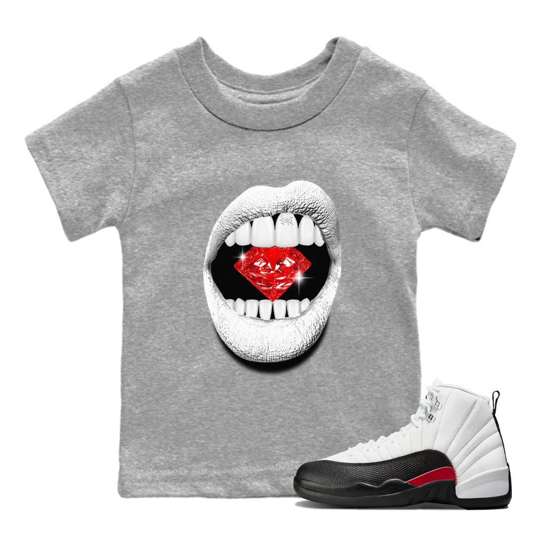 Air Jordan 12 Retro Taxi Flip shirts to match jordans Lips Diamond sneaker match tees 12s Red Taxi Drip Gear Zone baby toddler Heather Grey 1 cotton Shirt