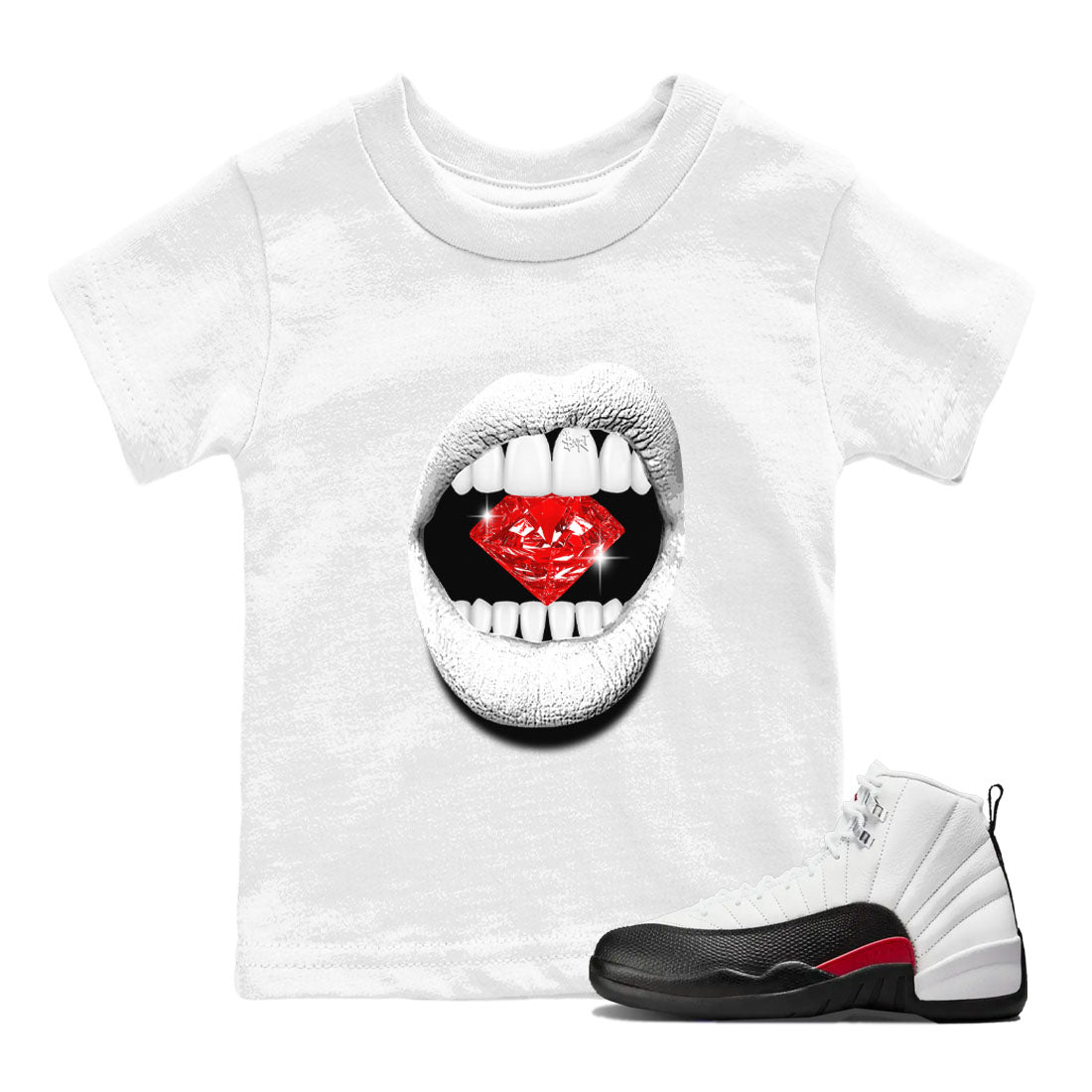 Air Jordan 12 Retro Taxi Flip shirts to match jordans Lips Diamond sneaker match tees 12s Red Taxi Drip Gear Zone baby toddler White 1 cotton Shirt