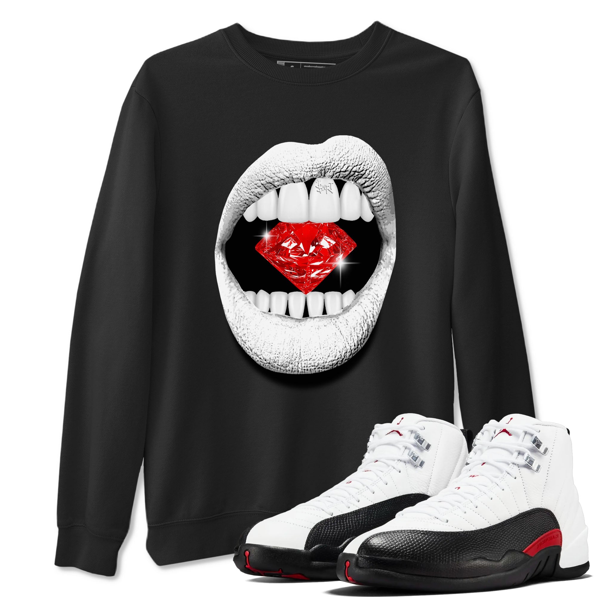 Air Jordan 12 Retro Taxi Flip shirts to match jordans Lips Diamond sneaker match tees 12s Red Taxi Drip Gear Zone unisex cotton Black 1 crew neck shirt