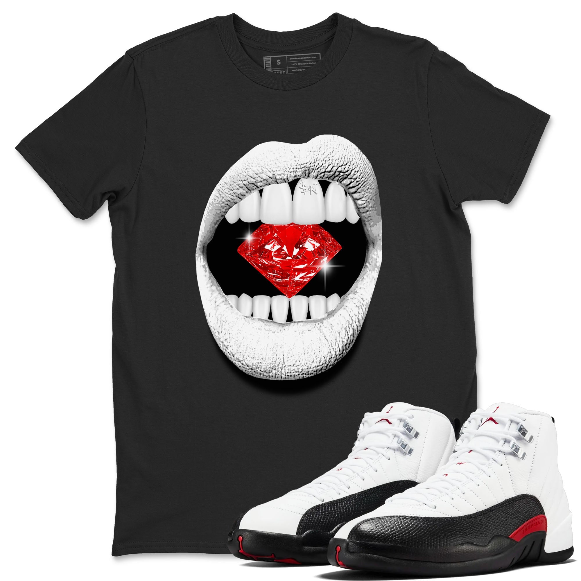 Air Jordan 12 Retro Taxi Flip shirts to match jordans Lips Diamond sneaker match tees 12s Red Taxi Drip Gear Zone unisex cotton Black 1 crew neck shirt