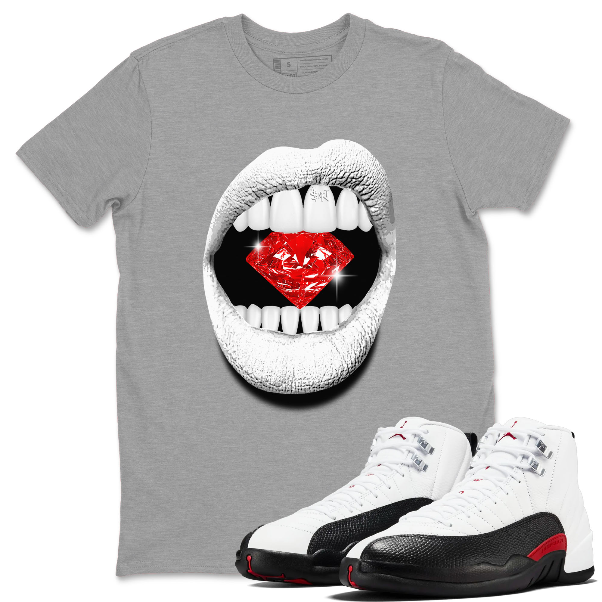 Air Jordan 12 Retro Taxi Flip shirts to match jordans Lips Diamond sneaker match tees 12s Red Taxi Drip Gear Zone unisex cotton Heather Grey 1 crew neck shirt