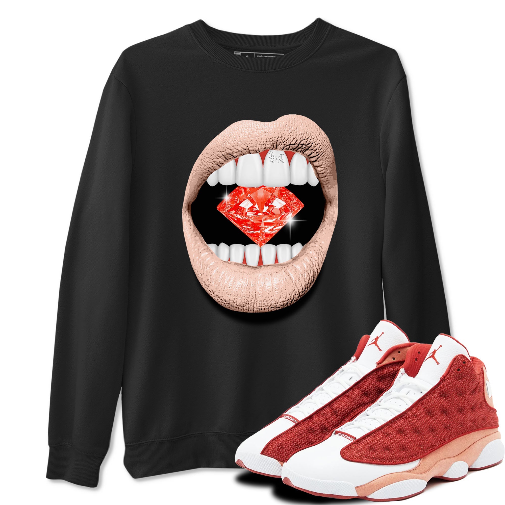 13s Dune Red shirts to match jordans Lips Diamond sneaker match tees Air Jordan 13 Dune Red Drip Gear Zone streetwear brand Black 1 unisex cotton tee