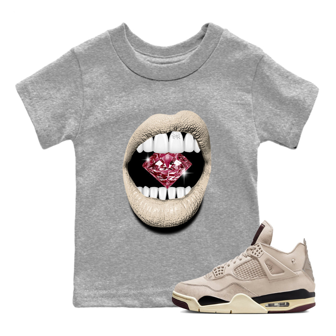 4s A Ma Maniere x Fossil Stone shirts to match jordans Lips Diamond sneaker match tees Air Jordan 4 A Ma Maniere x Fossil Stone match shoes to clothes Drip Gear Zone Youth Baby Heather Grey 1 tee