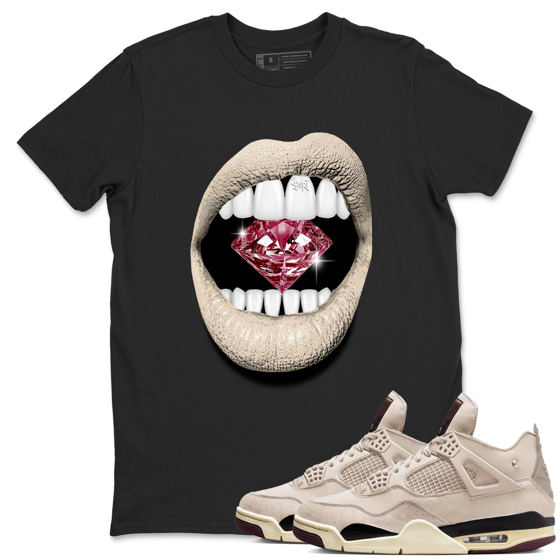 4s A Ma Maniere x Fossil Stone shirts to match jordans Lips Diamond sneaker match tees Air Jordan 4 A Ma Maniere x Fossil Stone match shoes to clothes Drip Gear Zone unisex cotton Black 1 shirts