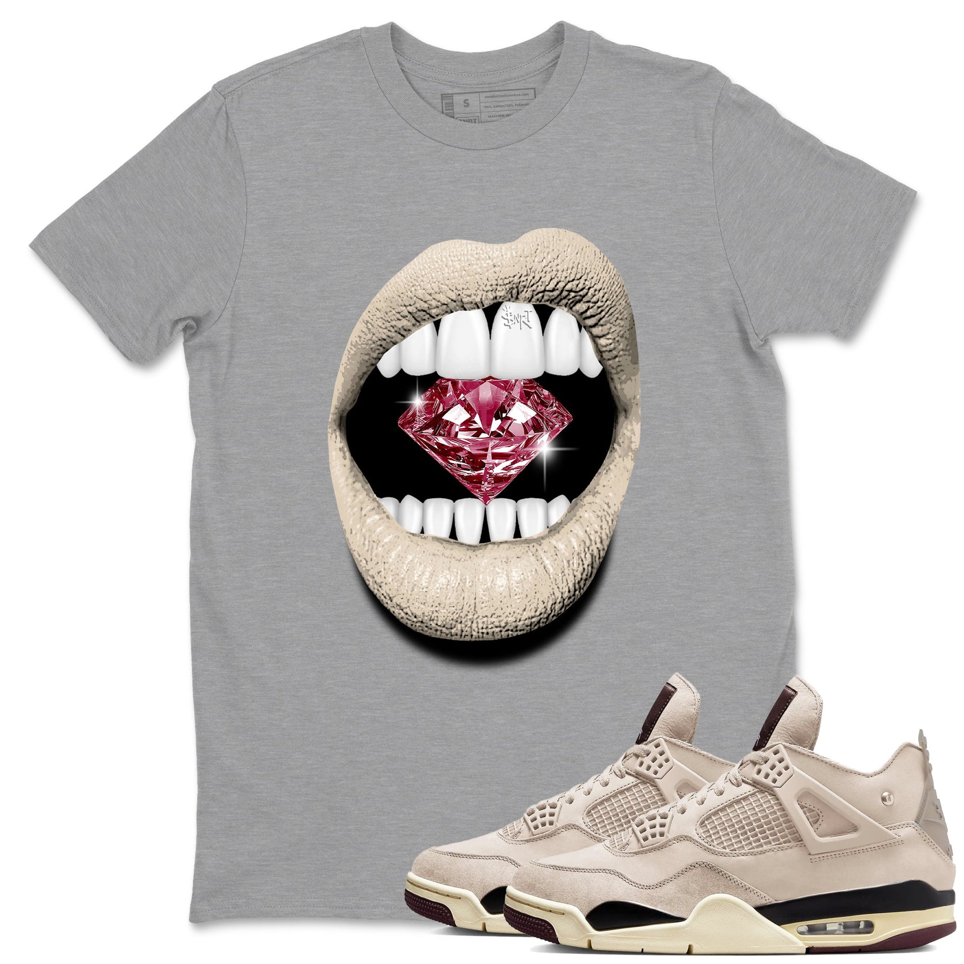 4s A Ma Maniere x Fossil Stone shirts to match jordans Lips Diamond sneaker match tees Air Jordan 4 A Ma Maniere x Fossil Stone match shoes to clothes Drip Gear Zone unisex cotton Heather Grey 1 shirts