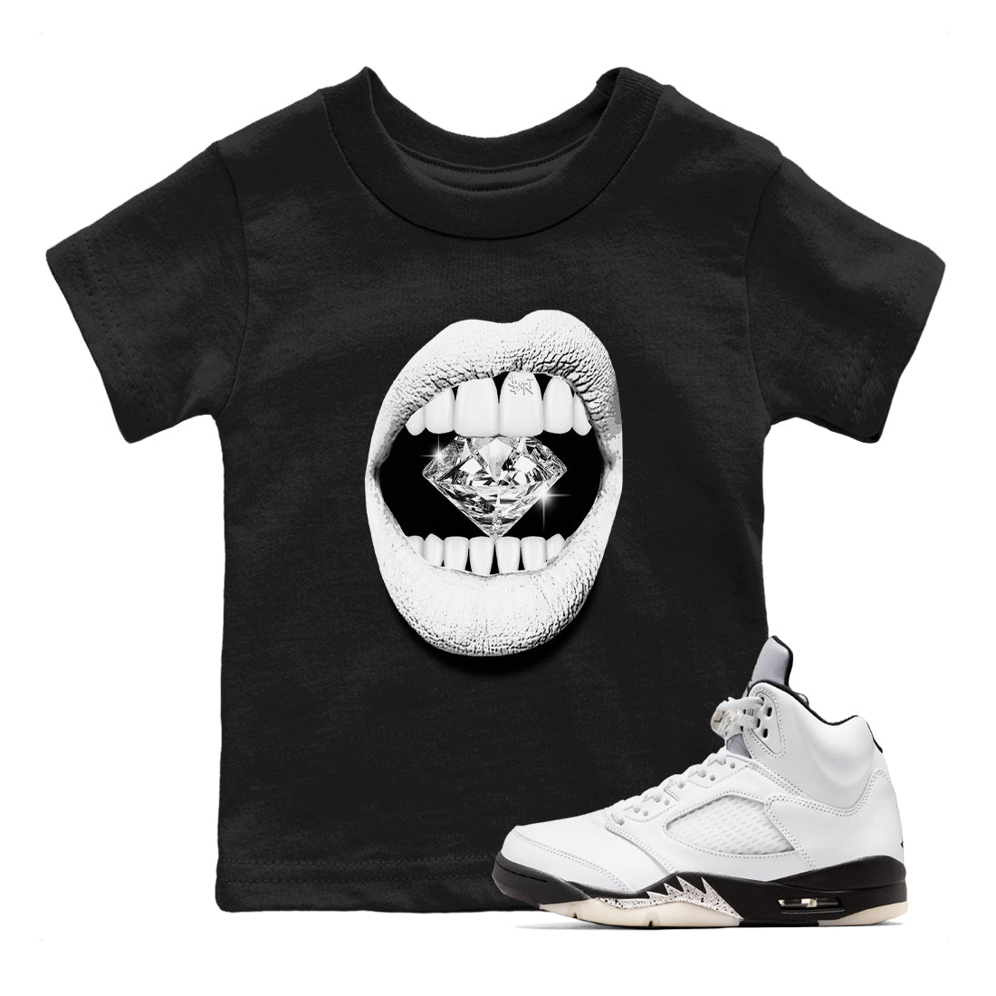 5s White Black shirts to match jordans Lips Diamond sneaker match tees Air Jordan 5 White Black match shoes to clothes Drip Gear Zone Youth Baby Black 1 tee