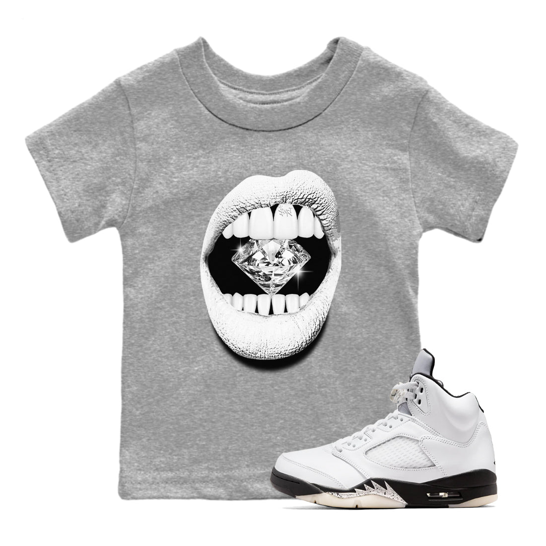 5s White Black shirts to match jordans Lips Diamond sneaker match tees Air Jordan 5 White Black match shoes to clothes Drip Gear Zone Youth Baby Heather Grey 1 tee