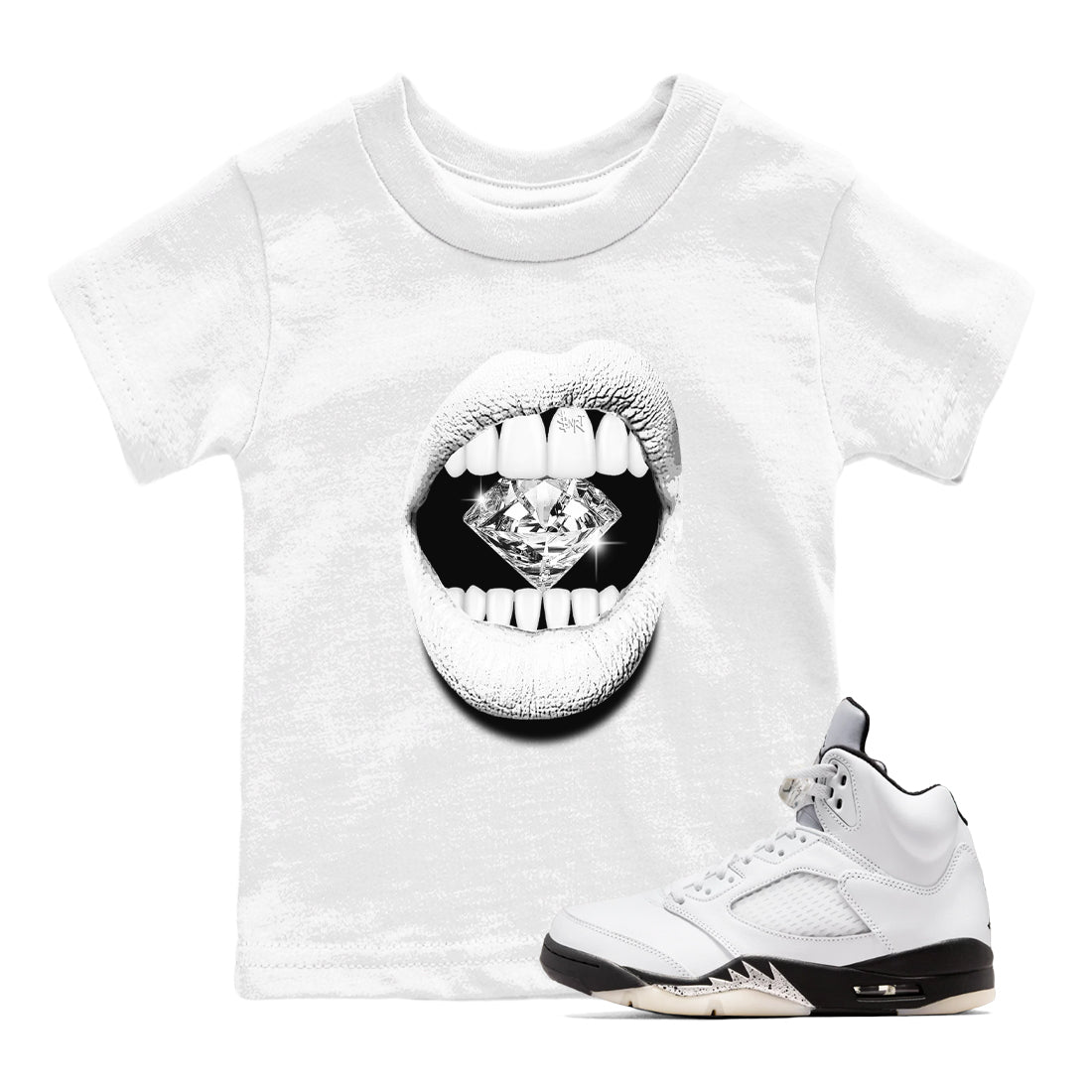 5s White Black shirts to match jordans Lips Diamond sneaker match tees Air Jordan 5 White Black match shoes to clothes Drip Gear Zone Youth Baby White 1 tee