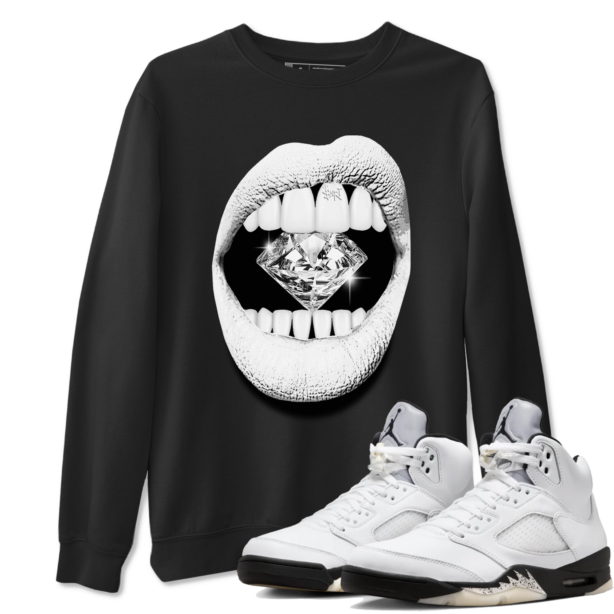 5s White Black shirts to match jordans Lips Diamond sneaker match tees Air Jordan 5 White Black match shoes to clothes Drip Gear Zone unisex cotton Black 1 shirts