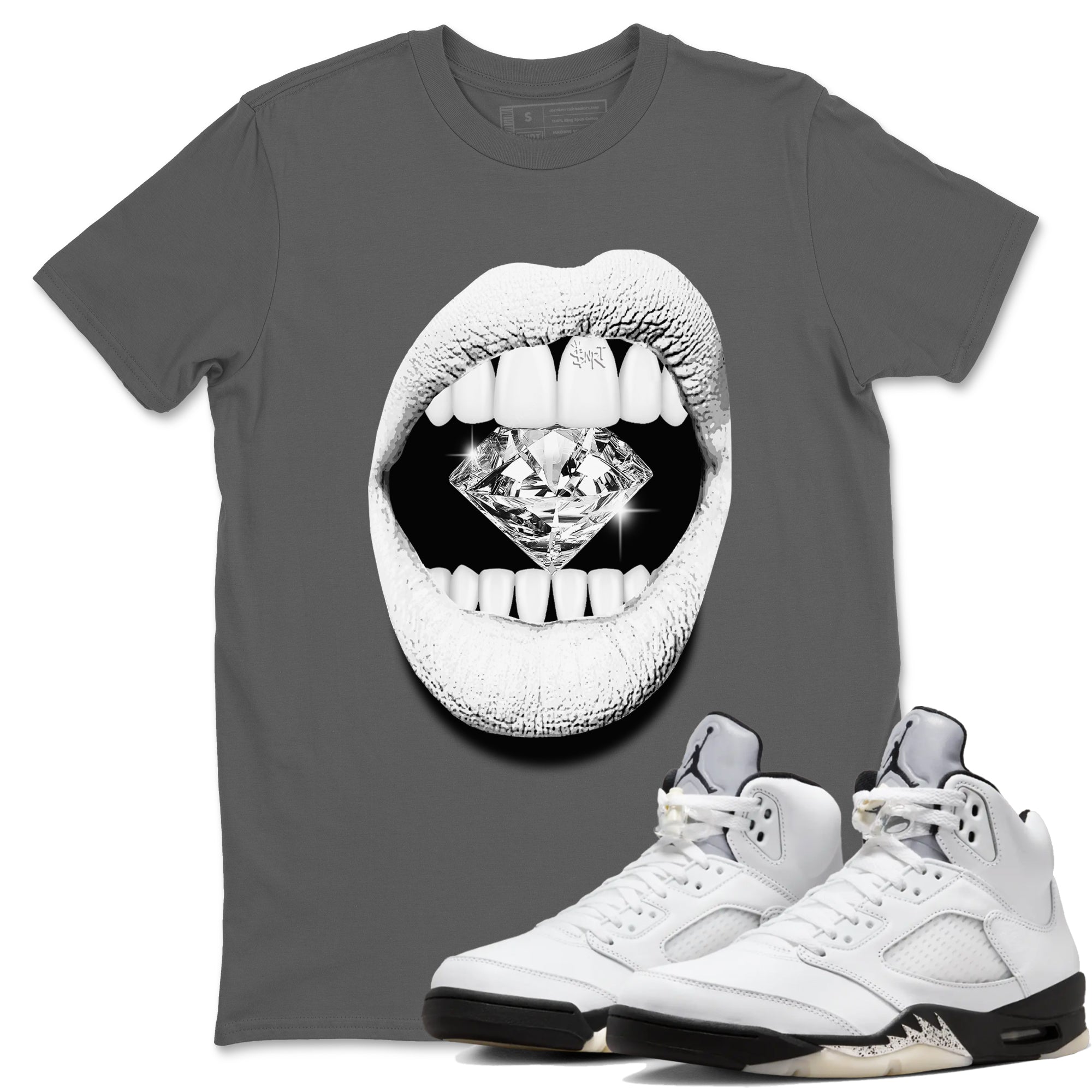 5s White Black shirts to match jordans Lips Diamond sneaker match tees Air Jordan 5 White Black match shoes to clothes Drip Gear Zone unisex cotton Cool Grey 1 shirts