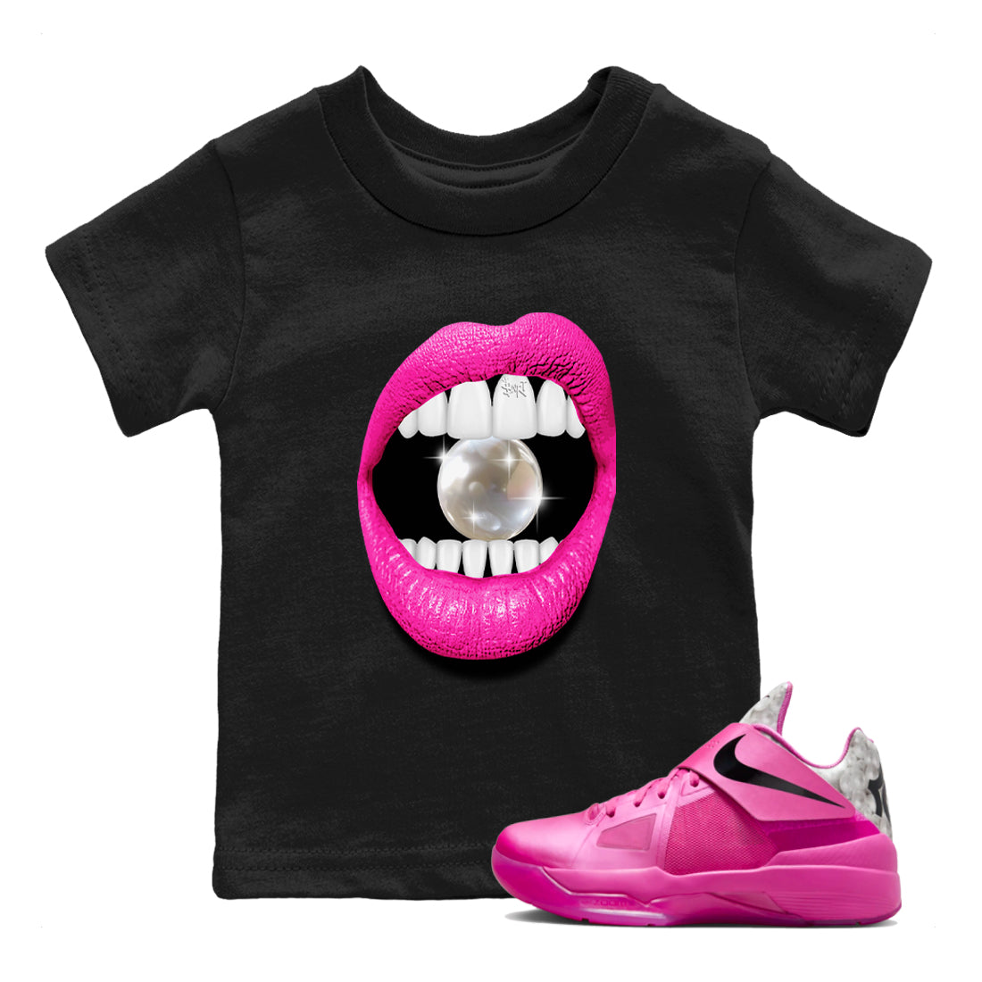Nike KD 4 Retro Aunt Pearl shirts to match jordans Lips Diamond sneaker match tees Nike KD 4 Aunt Pearl match shoes to clothes Drip Gear Zone Youth Baby Black 1 tee