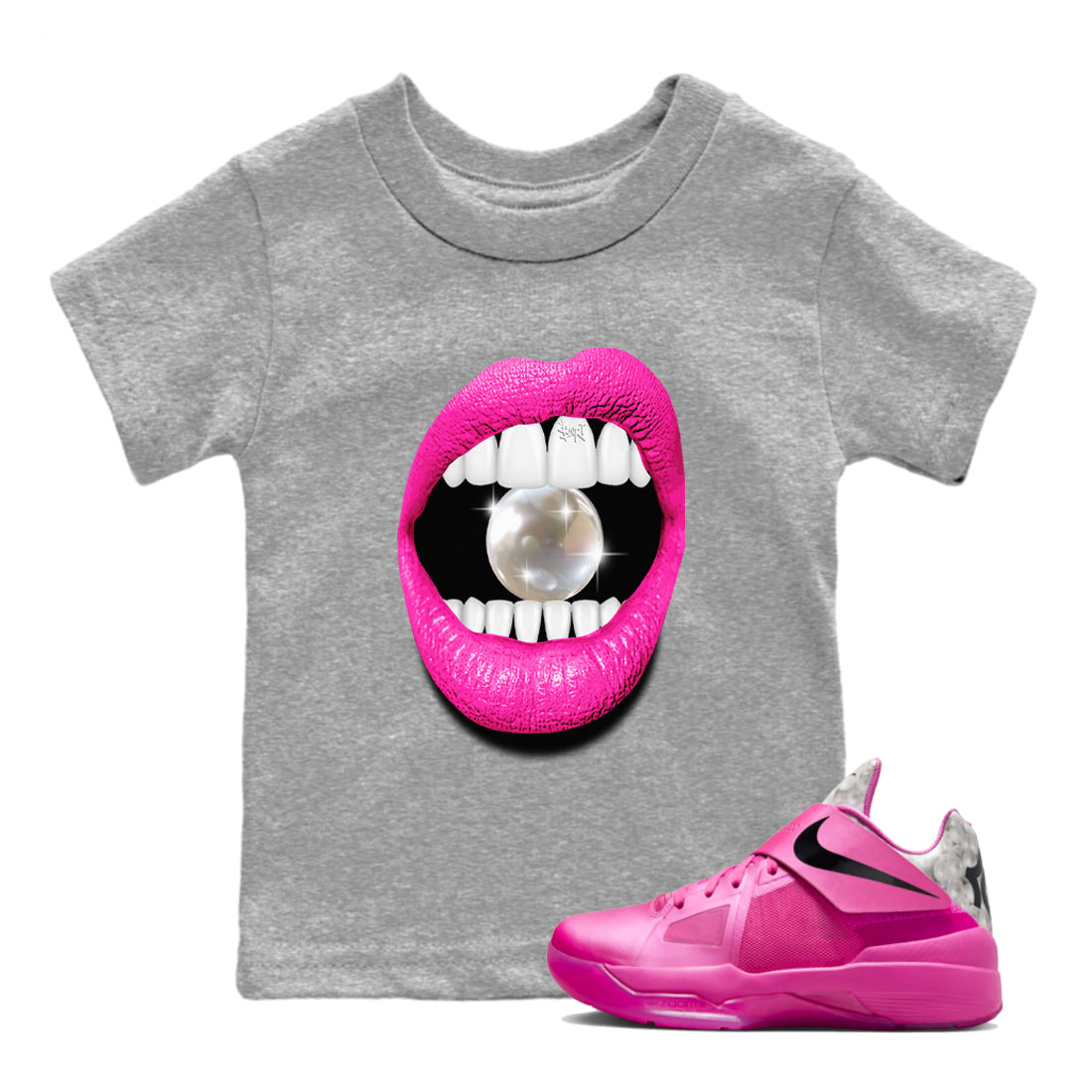 Nike KD 4 Retro Aunt Pearl shirts to match jordans Lips Diamond sneaker match tees Nike KD 4 Aunt Pearl match shoes to clothes Drip Gear Zone Youth Baby Heather Grey 1 tee