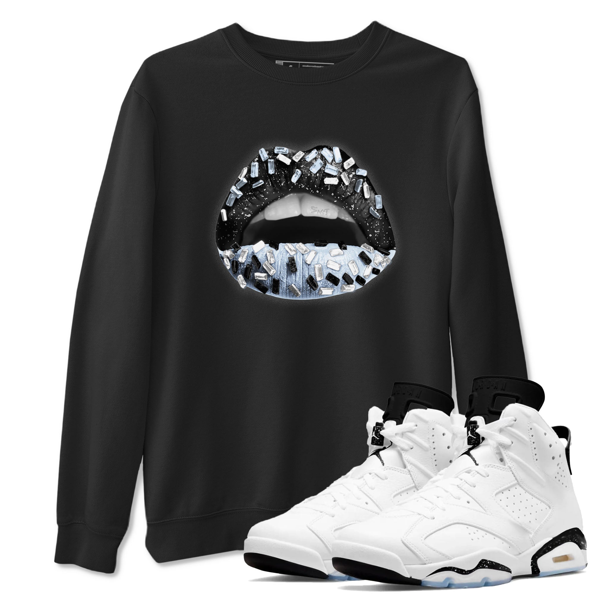 AJ6 White Black shirts to match jordans Lips Jewel sneaker match tees Air Jordan 6 White Black Drip Gear Zone streetwear brand Black 1 unisex cotton tee