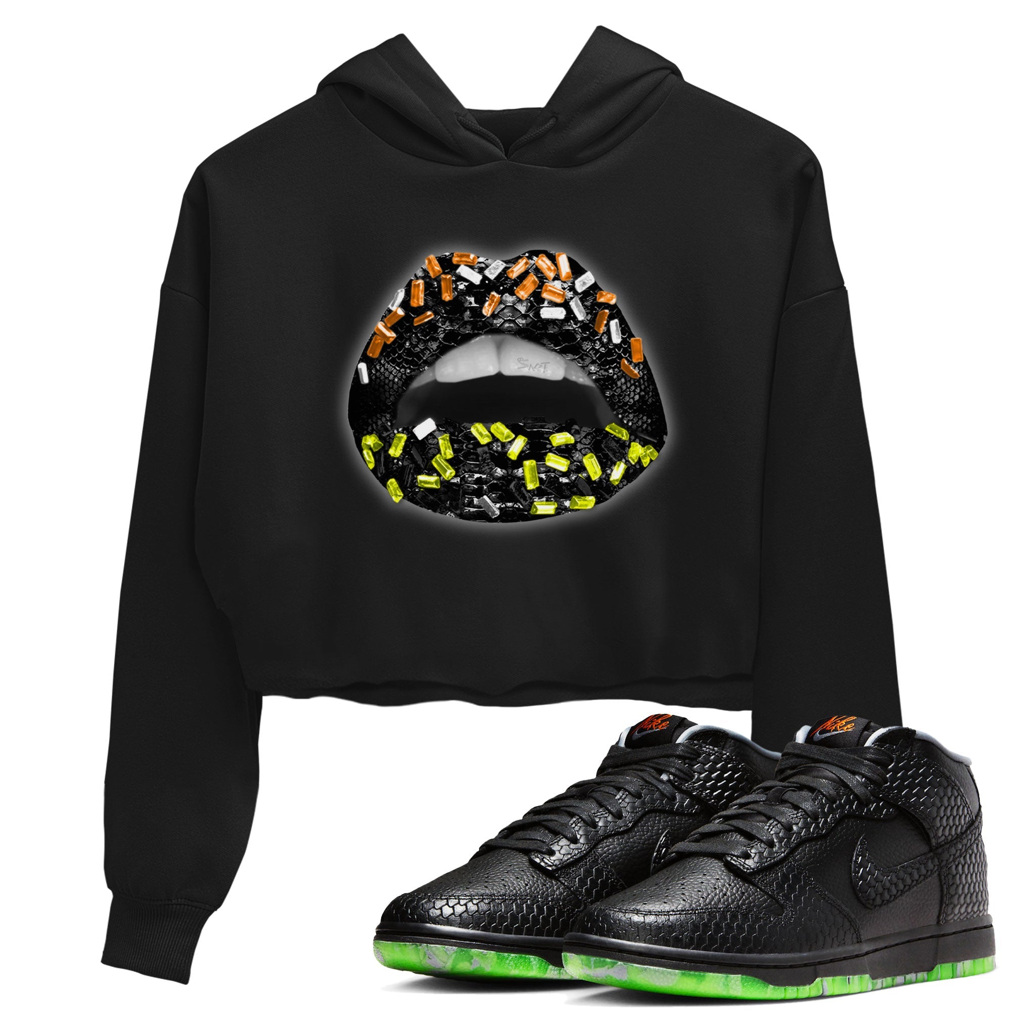 Dunk Halloween shirt to match jordans Lips Jewel sneaker tees Dunk Mid Halloween Drip Gear Zone Sneaker Matching Clothing Brand Black 1 Crop T-Shirt