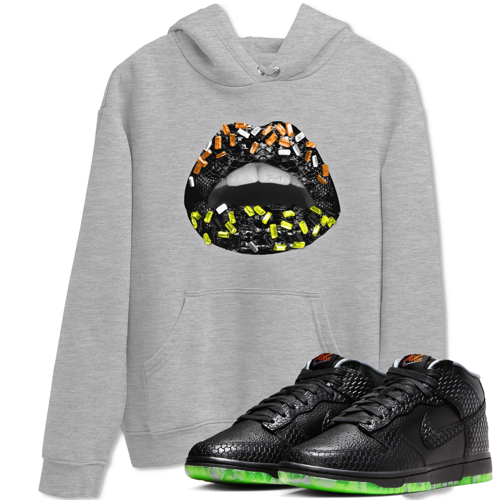 Dunk Halloween shirt to match jordans Lips Jewel sneaker tees Dunk Mid Halloween Drip Gear Zone Sneaker Matching Clothing Brand Unisex Sneaker Tee Heather Grey 1 T-Shirt