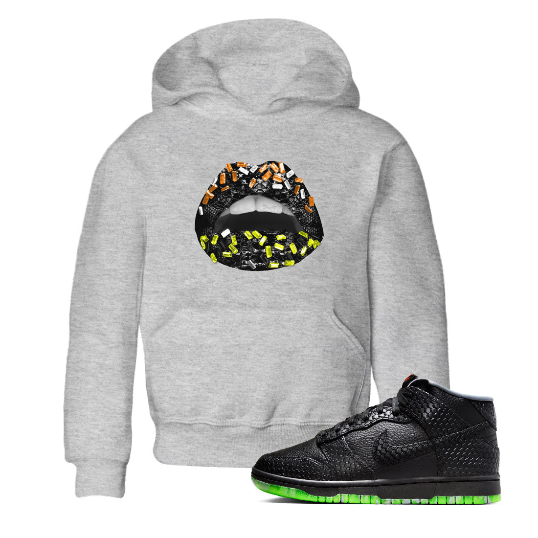 Dunk Halloween shirt to match jordans Lips Jewel sneaker tees Dunk Mid Halloween Drip Gear Zone Sneaker Matching Clothing Brand Baby Toddler Heather Grey 1 T-Shirt