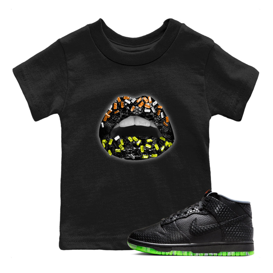 Dunk Halloween shirt to match jordans Lips Jewel sneaker tees Dunk Mid Halloween Drip Gear Zone Sneaker Matching Clothing Brand Baby Toddler Black 1 T-Shirt