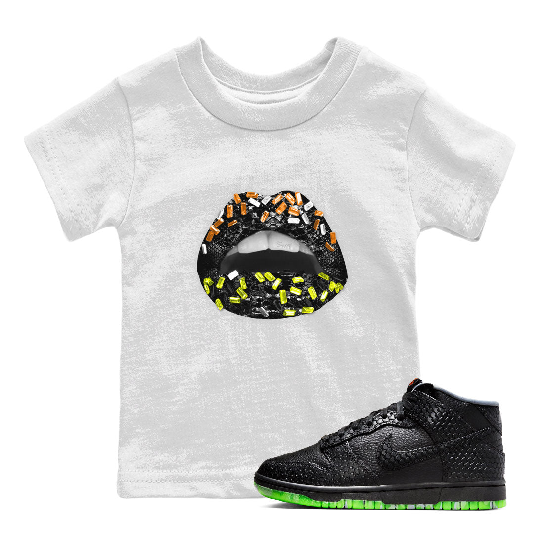 Dunk Halloween shirt to match jordans Lips Jewel sneaker tees Dunk Mid Halloween Drip Gear Zone Sneaker Matching Clothing Brand Baby Toddler White 1 T-Shirt