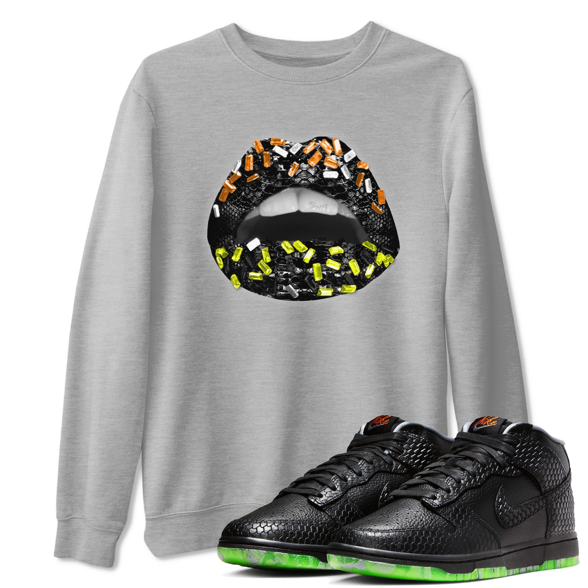 Dunk Halloween shirt to match jordans Lips Jewel sneaker tees Dunk Mid Halloween Drip Gear Zone Sneaker Matching Clothing Brand Unisex Sneaker Tee Heather Grey 1 T-Shirt