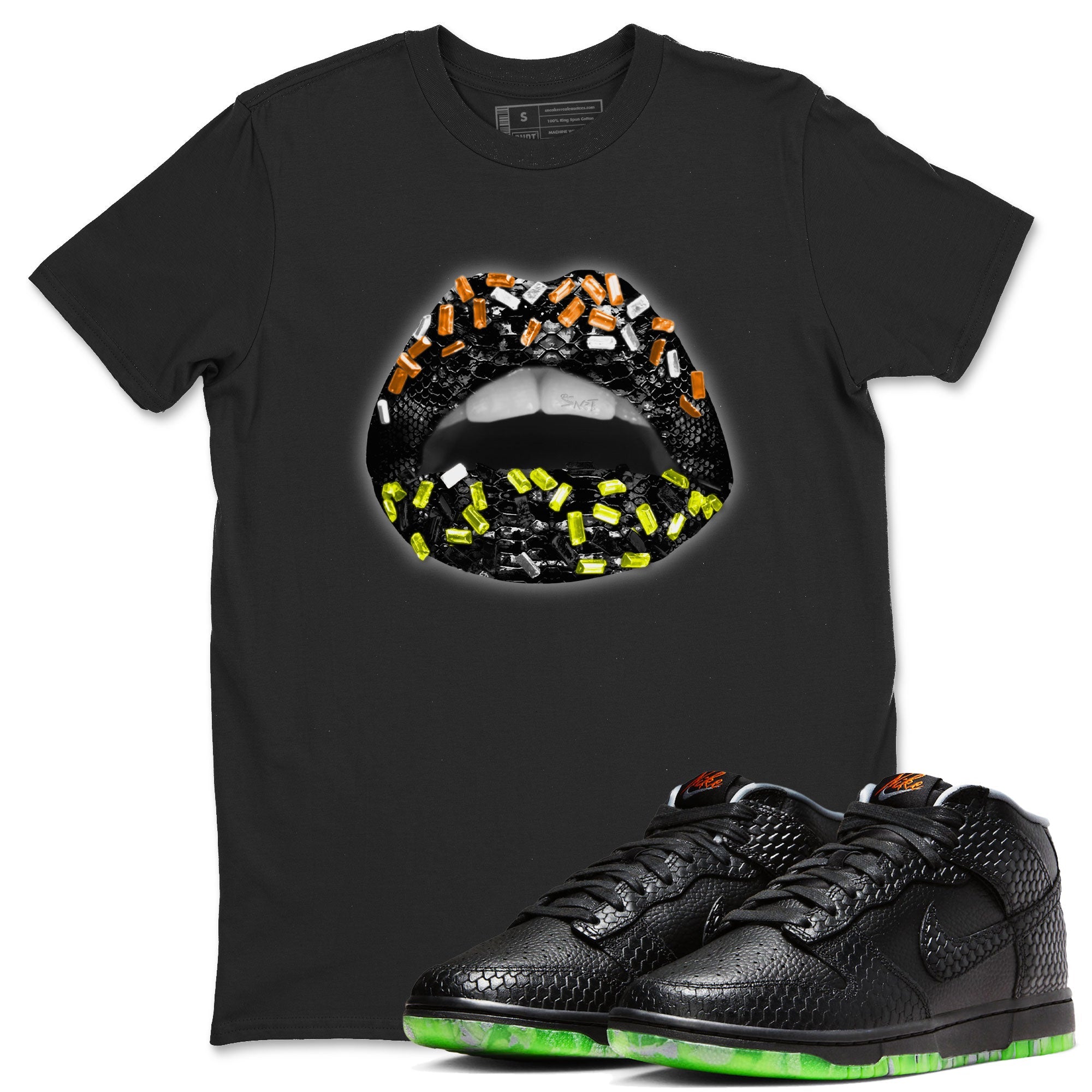 Dunk Halloween shirt to match jordans Lips Jewel sneaker tees Dunk Mid Halloween Drip Gear Zone Sneaker Matching Clothing Brand Unisex Sneaker Tee Black 1 T-Shirt