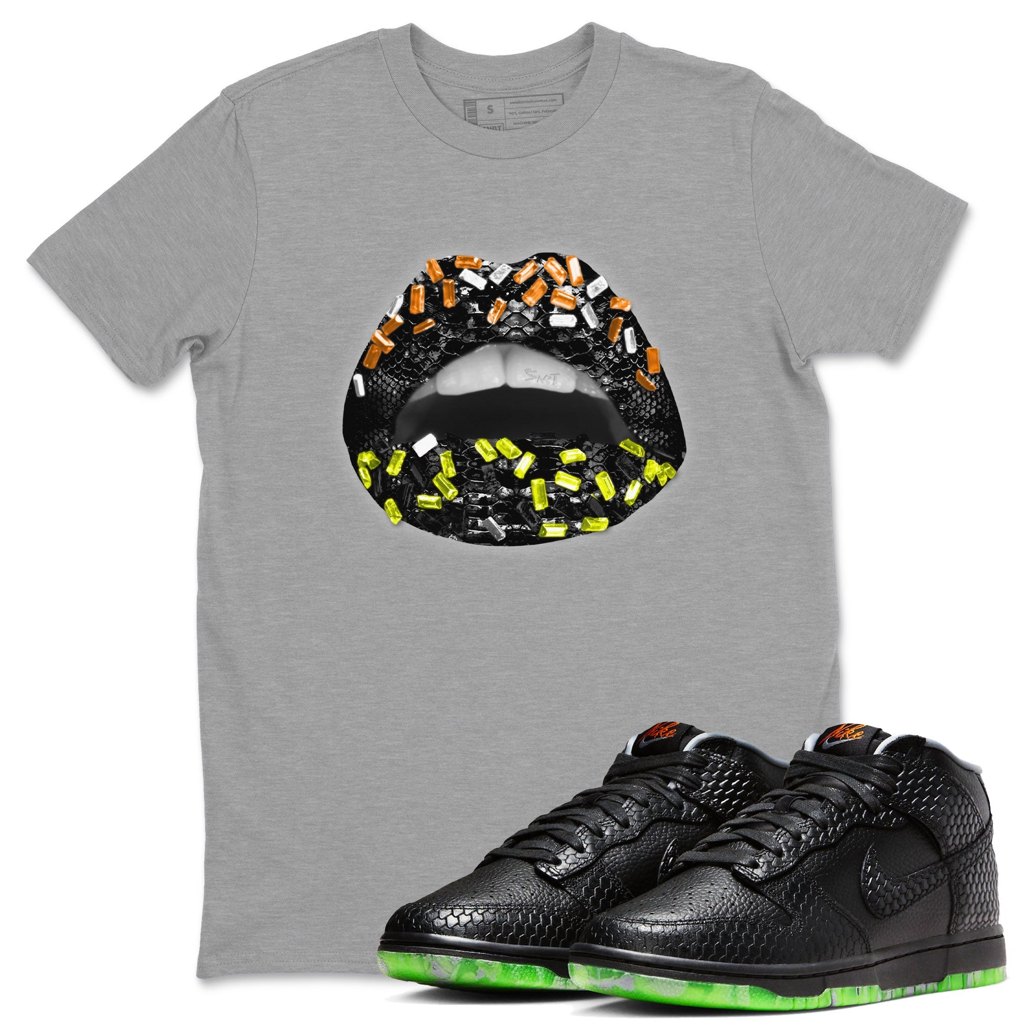 Dunk Halloween shirt to match jordans Lips Jewel sneaker tees Dunk Mid Halloween Drip Gear Zone Sneaker Matching Clothing Brand Unisex Sneaker Tee Heather Grey 1 T-Shirt