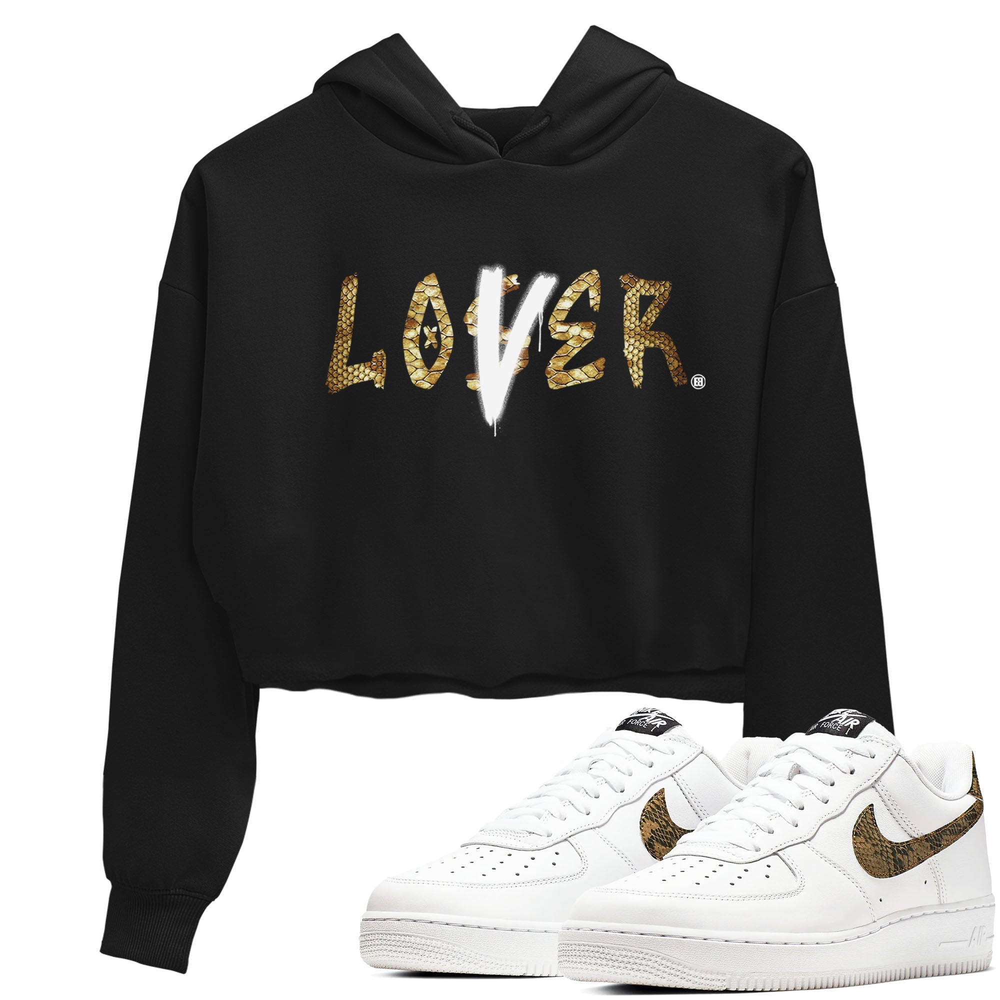 Air Force 1 Ivory Snake shirt to match jordans Loser Lover sneaker tees Air Force 1 Ivory Snake Drip Gear Zone Black 1 crop length shirt