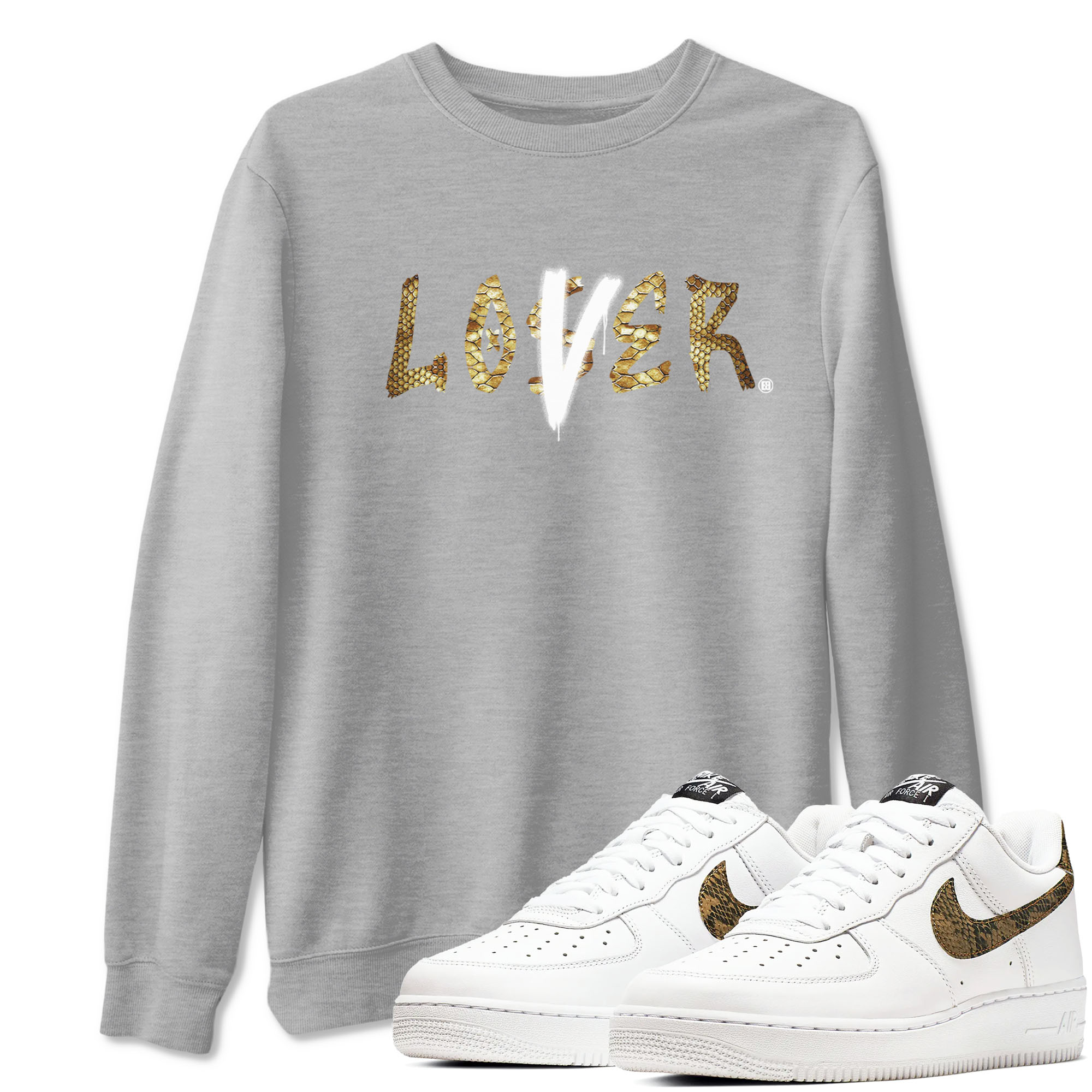 Air Force 1 Ivory Snake shirt to match jordans Loser Lover sneaker tees Air Force 1 Ivory Snake Drip Gear Zone unisex cotton Heather Grey 1 crew neck shirt