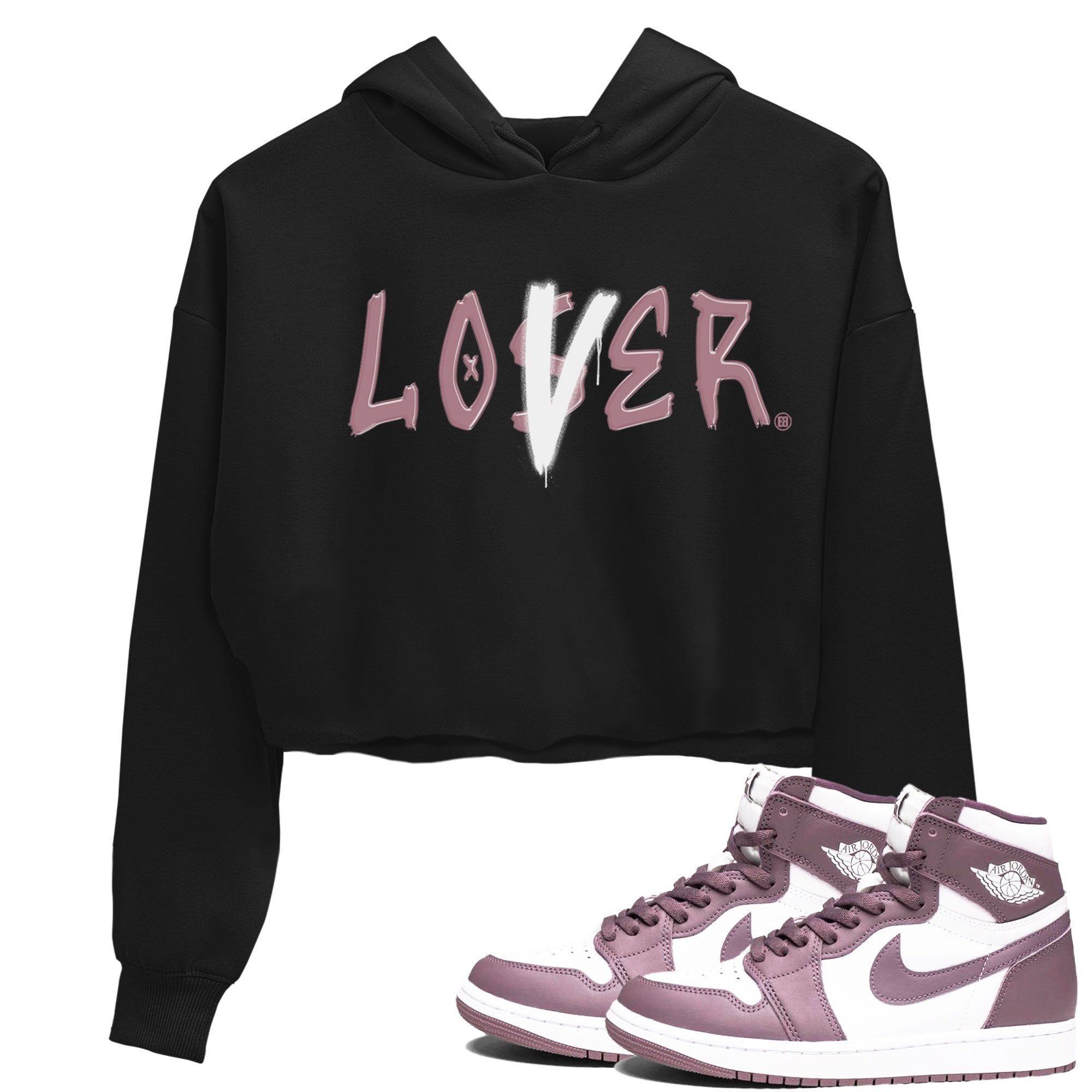 Air Jordan 1 Mauve shirt to match jordans Loser Lover sneaker tees 1s High OG Mauve Drip Gear Zone Black 1 Crop T-Shirt