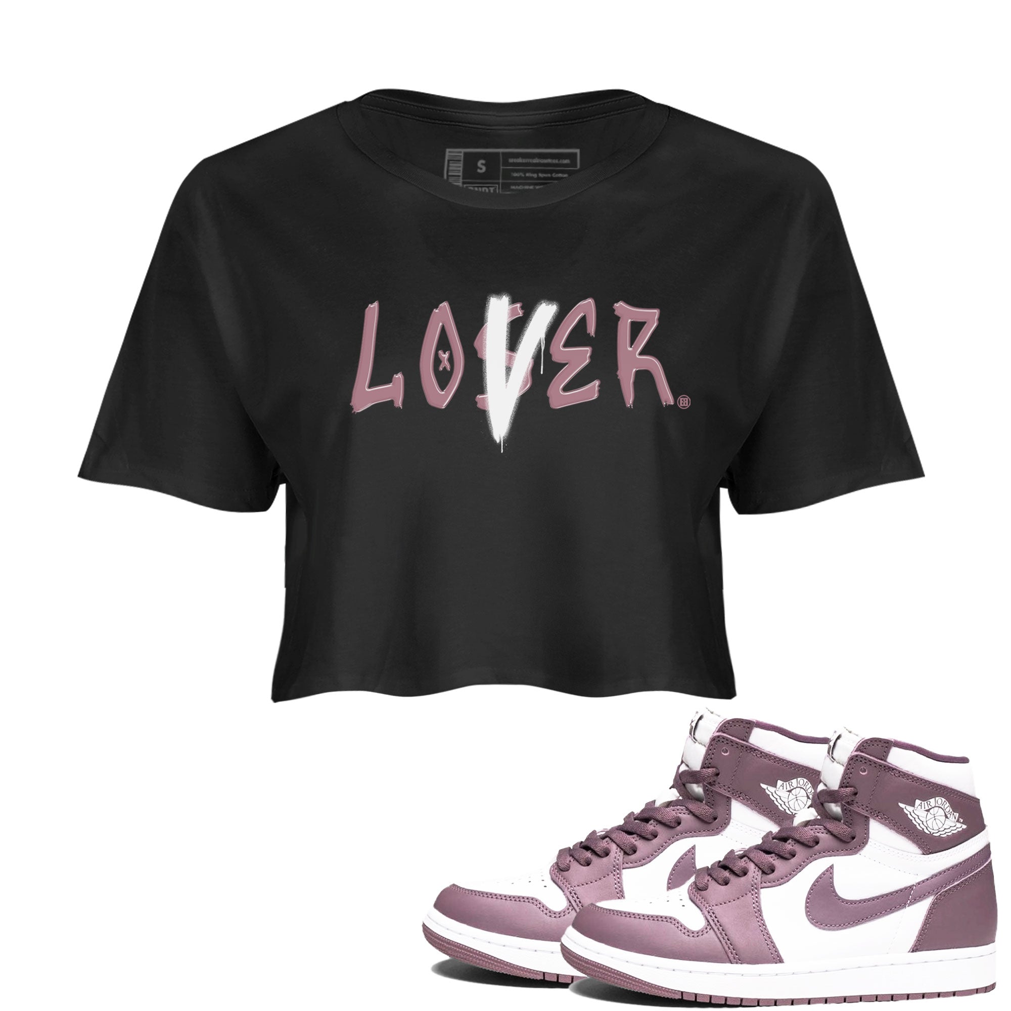 Air Jordan 1 Mauve shirt to match jordans Loser Lover sneaker tees 1s High OG Mauve Drip Gear Zone Black 1 Crop T-Shirt