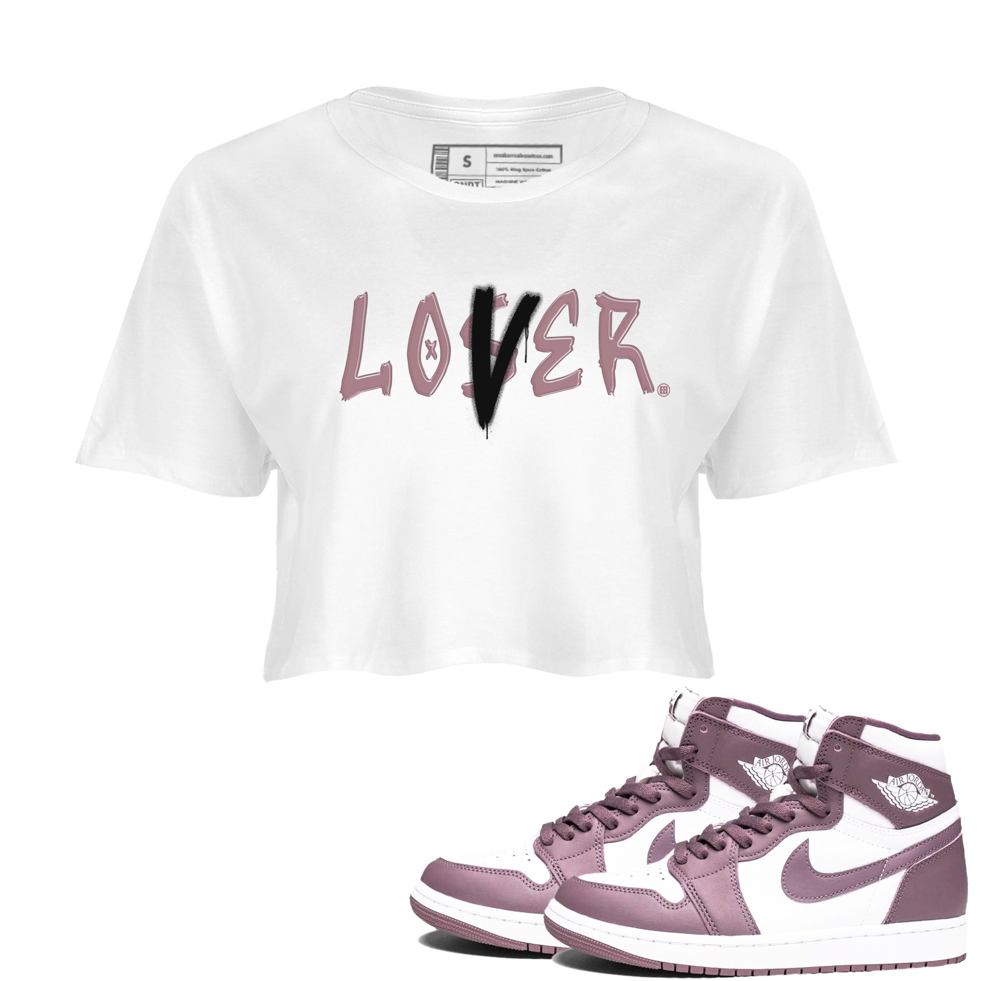Air Jordan 1 Mauve shirt to match jordans Loser Lover sneaker tees 1s High OG Mauve Drip Gear Zone White 1 Crop T-Shirt