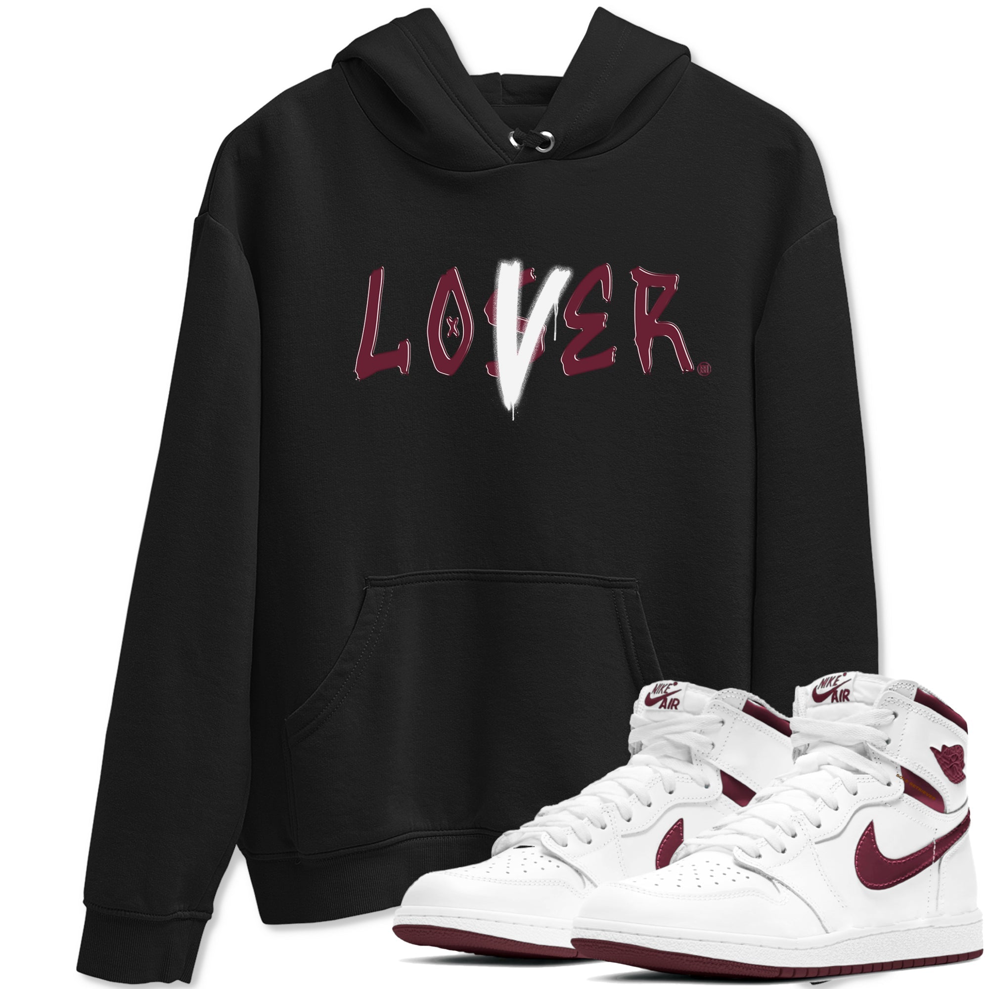 1s Metallic Burgundy shirts to match jordans Loser Lover sneaker match tees Jordan 1 Retro High '85 OG Metallic Burgundy Drip Gear Zone streetwear brand Black 1 unisex cotton tee