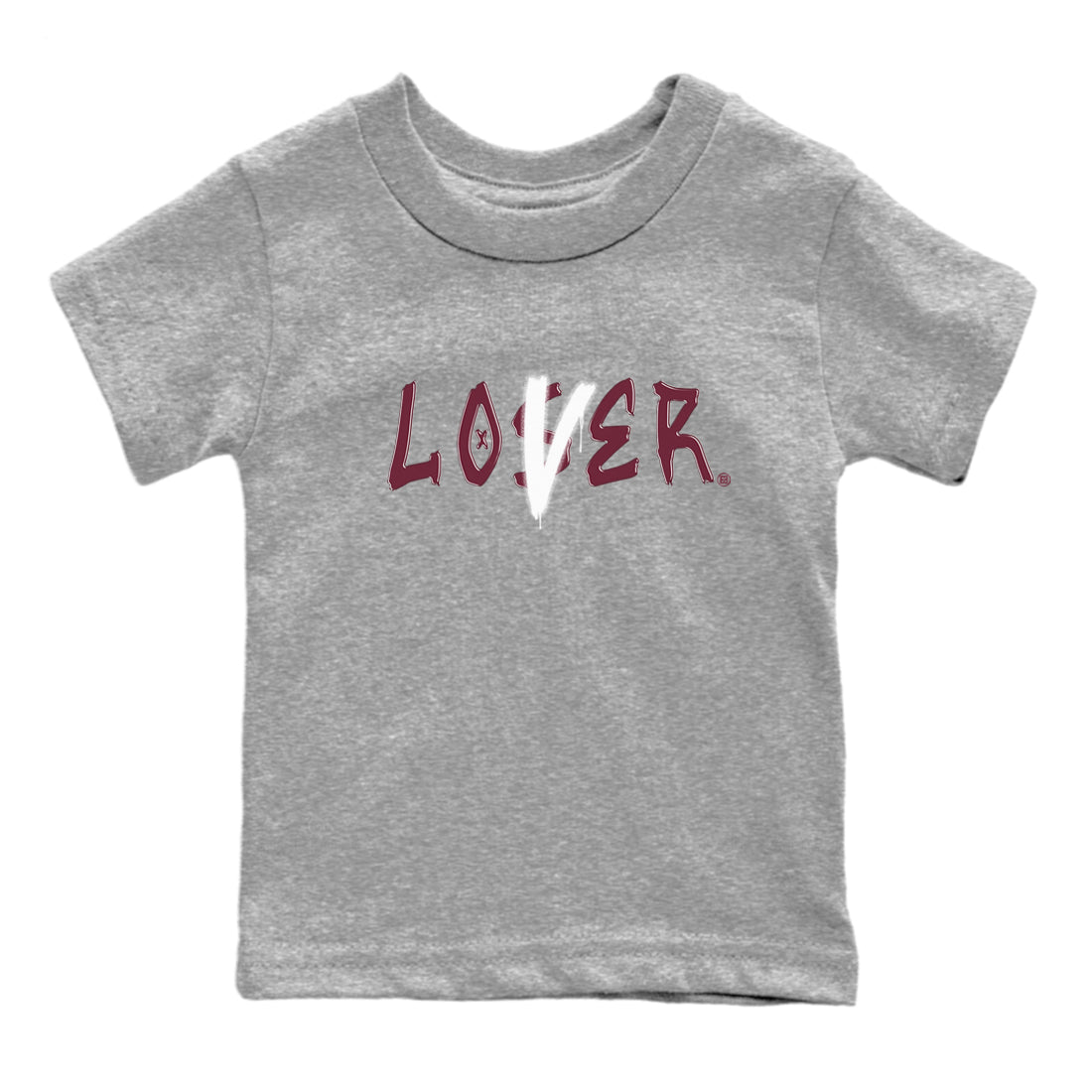 1s Metallic Burgundy shirts to match jordans Loser Lover sneaker match tees Jordan 1 Retro High '85 OG Metallic Burgundy Drip Gear Zone streetwear brand Baby and Youth Heather Grey 2 cotton tee