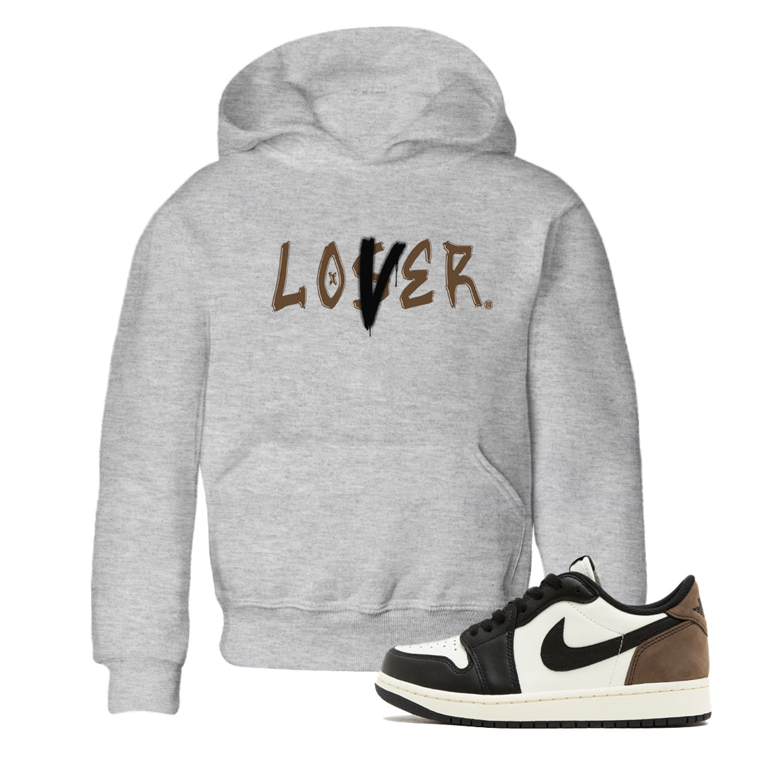 1s Mocha shirts to match jordans Loser Lover sneaker match tees Air Jordan 1 Low Mocha Drip Gear Zone Youth Baby Heather Grey 1 crew neck shirts