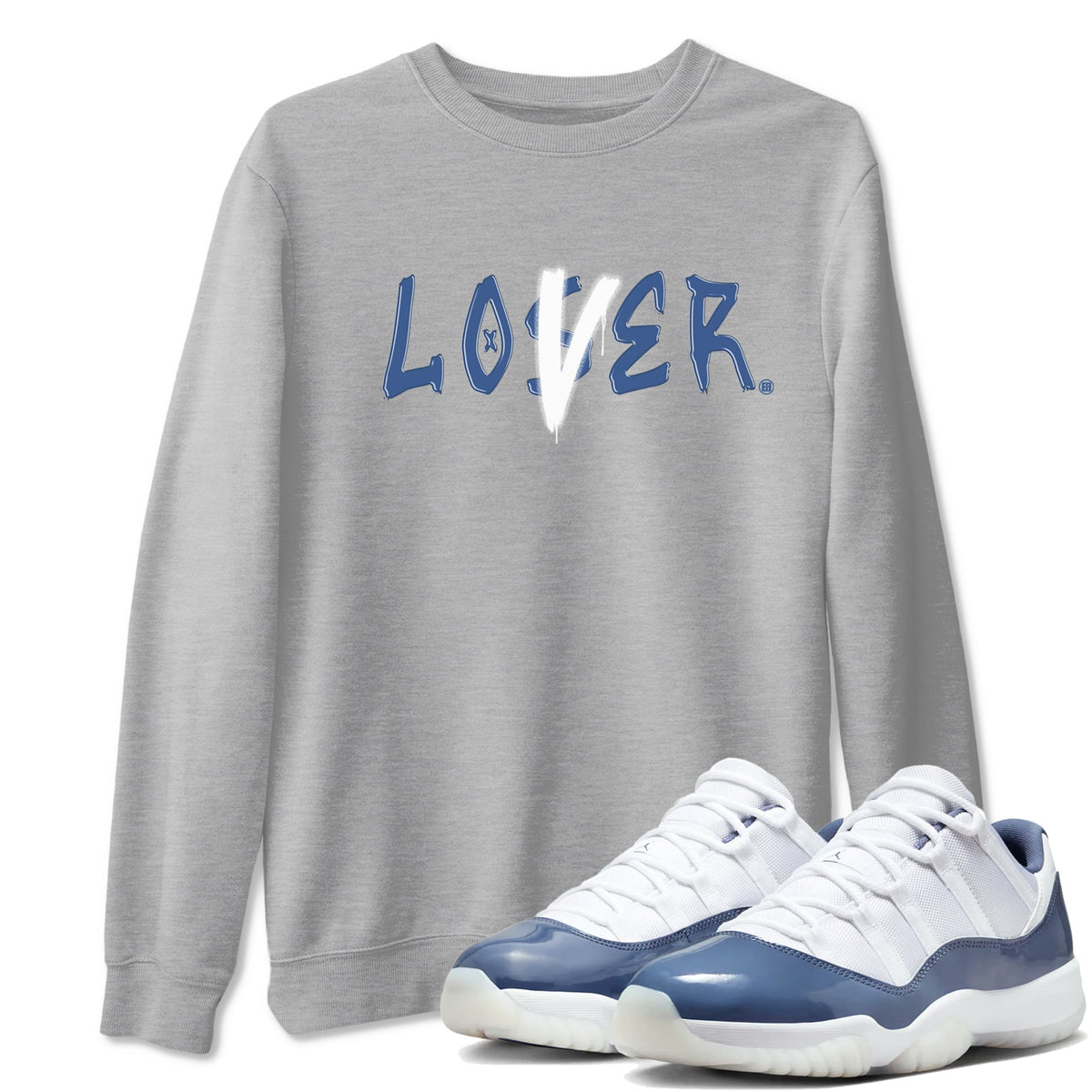 Air Jordan 11 Low Diffused Blue shirts to match jordans Loser Lover sneaker match tees 11s Diffused Blue Drip Gear Zone unisex cotton Heather Grey 1 crew neck shirts