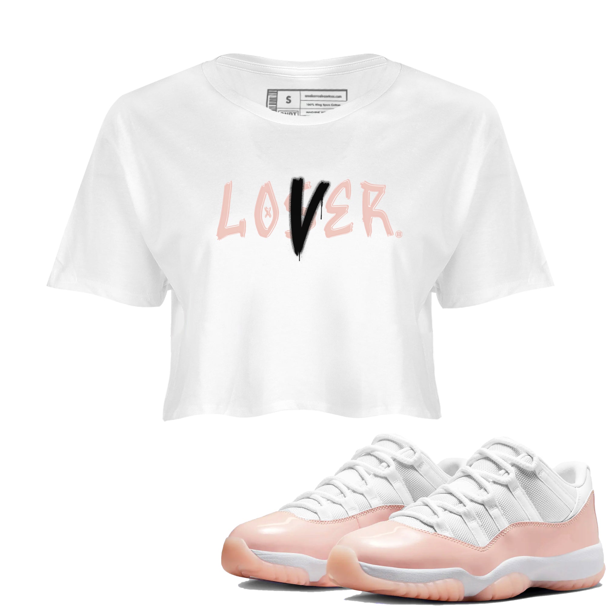 Air Jordan 11 Low Legend Pink shirts to match jordans Loser Lover sneaker match tees 11s Legend Pink Drip Gear Zone streetwear brand White 1 crop tee