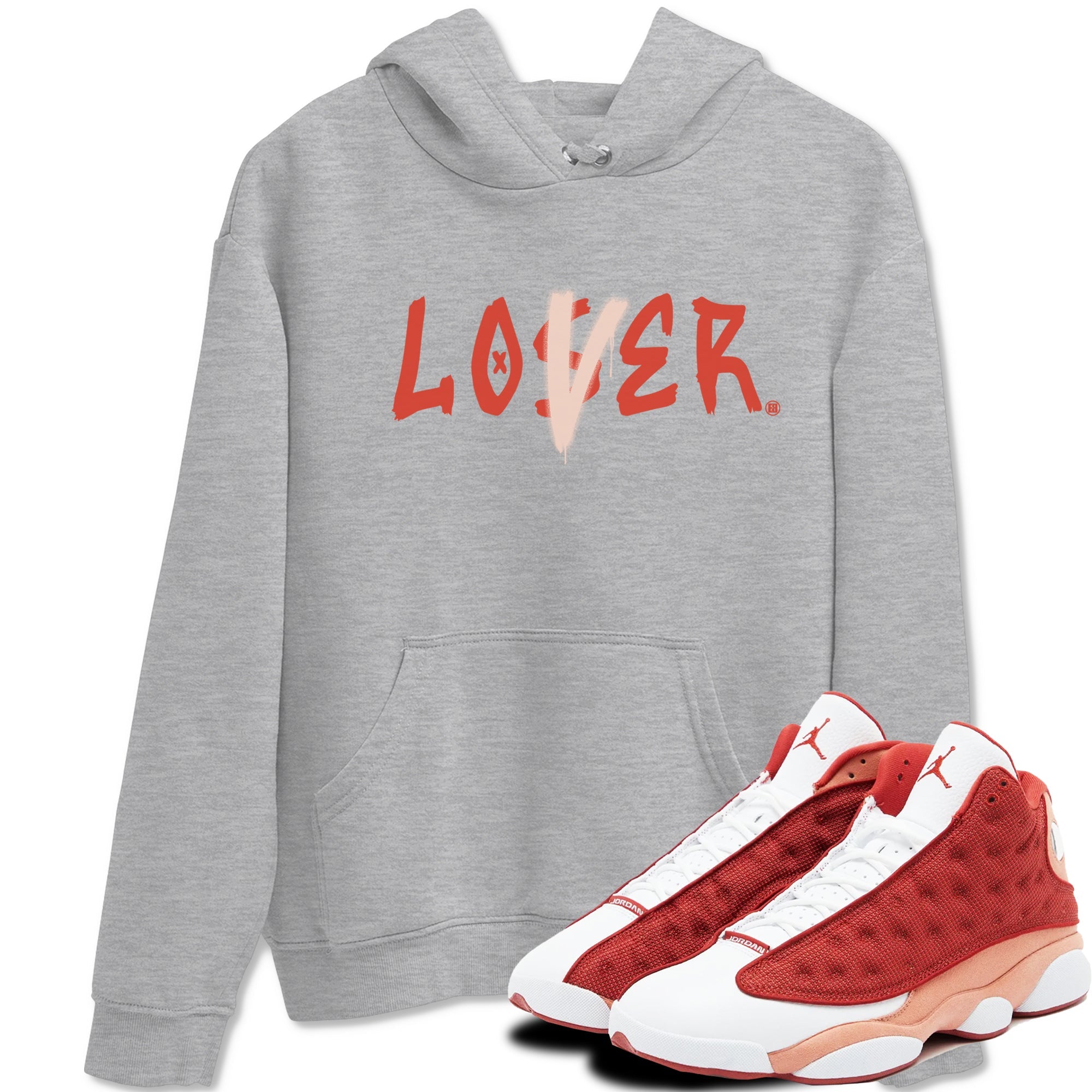 13s Dune Red shirts to match jordans Loser Lover sneaker match tees Air Jordan 13 Dune Red Drip Gear Zone streetwear brand Heather Grey 1 unisex cotton tee