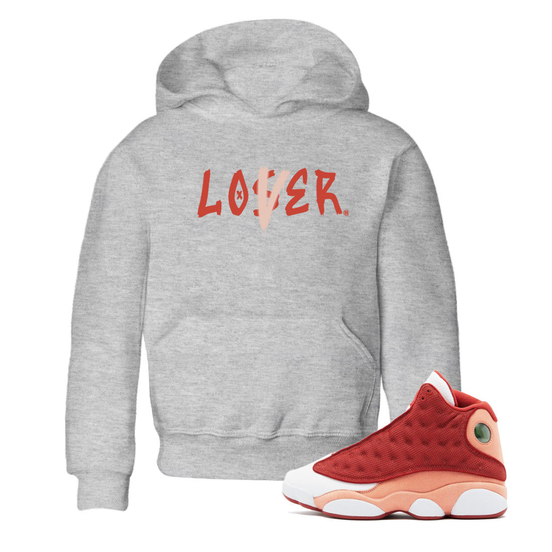 13s Dune Red shirts to match jordans Loser Lover sneaker match tees Air Jordan 13 Dune Red Drip Gear Zone streetwear brand Baby and Youth Heather Grey 1 cotton tee