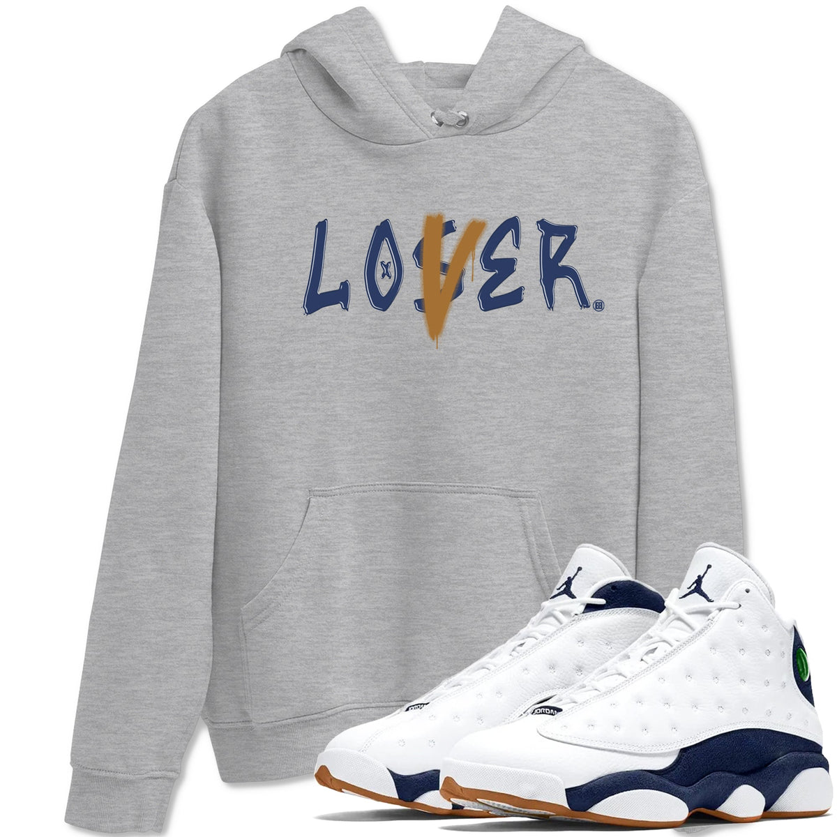 Air Jordan 13 Midnight Navy shirts to match jordans Loser Lover sneaker match tees 13 Midnight Navy Drip Gear Zone unisex cotton Heather Grey 1 crew neck shirts
