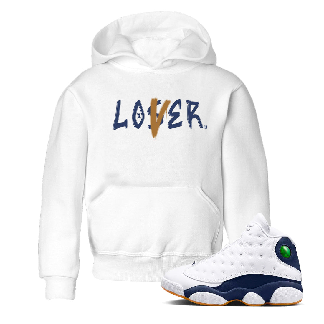 Air Jordan 13 Midnight Navy shirts to match jordans Loser Lover sneaker match tees 13 Midnight Navy Drip Gear Zone Youth Baby White 1 crew neck shirts
