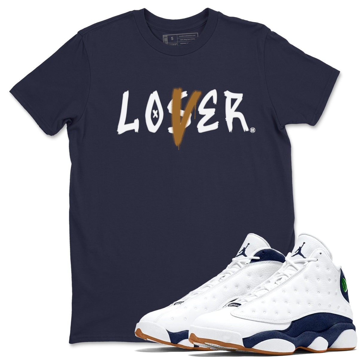 Air Jordan 13 Midnight Navy shirts to match jordans Loser Lover sneaker match tees 13 Midnight Navy Drip Gear Zone unisex cotton Navy 1 crew neck shirts