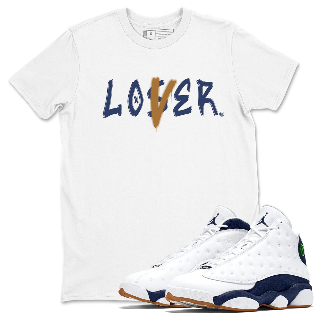 Air Jordan 13 Midnight Navy shirts to match jordans Loser Lover sneaker match tees 13 Midnight Navy Drip Gear Zone unisex cotton White 1 crew neck shirts